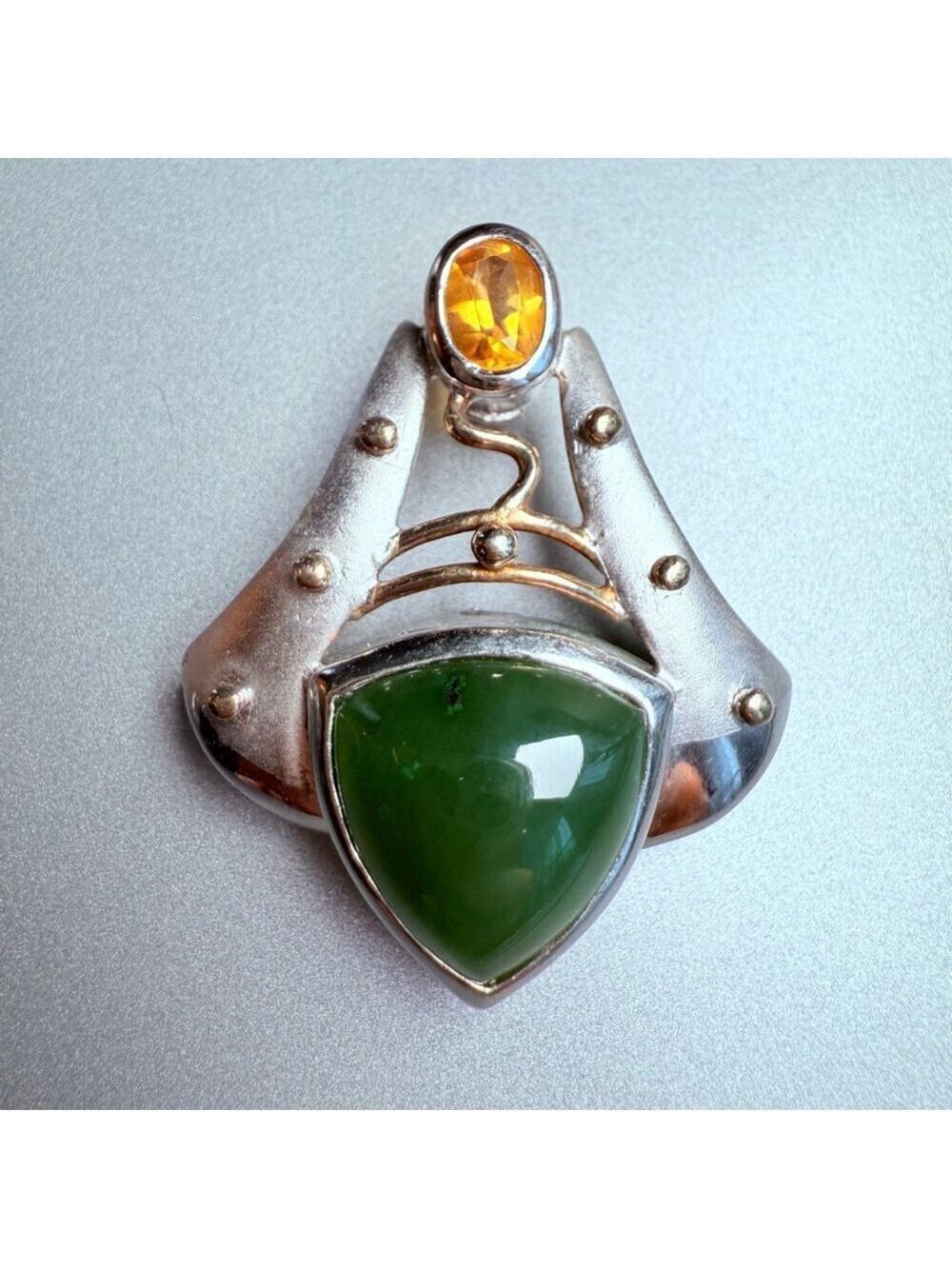 Modernist 12.15CT Jade & Citrine Sterling Silver Artisan Enhancer Slider Pendant